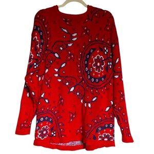 Vintage Crazy Horse Red Paisley Knit Sweater Size Large